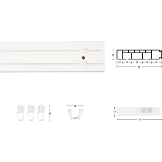 Gardinenschiene Kunststoffschiene CREDO, GARESA, 2-läufig, Wunschmaßlänge, mit Bohren, verschraubt, Deckenmontage, mit Kunststoffverbinder verlängerbar weiß 250 cm