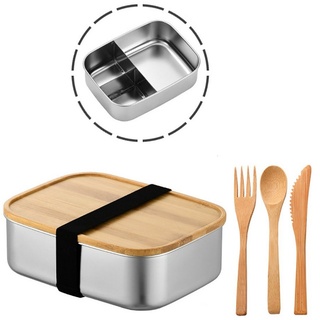 GelldG Lunchbox Brotdose Edelstahl mit 2 Fächern, Auslaufsiche Metall Umweltfreundlich silberfarben