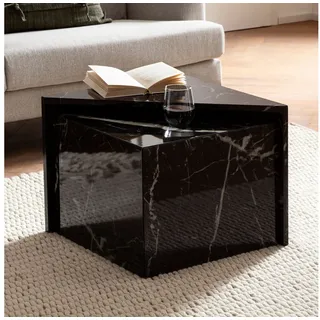 FINEBUY Satztisch Couchtisch Sofatisch MONOBLOC 2er Set Hochglanz Marmor Optik Dreieckig (Couchtisch 2er Set Schwarz Hochglanz Marmor Optik), Wohnzimmertisch Modern, Sofatisch MONOBLOC schwarz