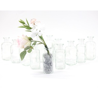gouveo 12er Set Glasvasen Apo 100 eckig - Quadratförmige Blumenvasen aus Glas - Kleine Deko-Vasen für Zuhause, Hochzeiten, Geburtstage, Feste