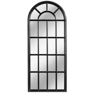 LebensWohnArt Wandspiegel Design Rundbogen-Fenster-Spiegel 140cm schwarz Sprossen Landhaus