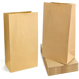 50 Stück Papiertüten Braun, 27 x 15 x 9 cm Recycelte Kraftpapiertüten, Papier Geschenktüten Adventskalender Tüten, Kraftpapier Süßigkeiten Brottüten ür Kindergeburtstag, Muttertag, Ostern