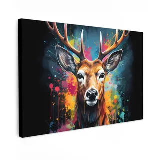 OnlyWow© Gartenposter 150x100 cm Outdoor Wandbild Garten Deko Leinwand Gartendeko Terrasse Balkon Wetterfest Bild Außenbereich Wall Decor Draußen Hirsche - Graffiti - Tiere - Farben
