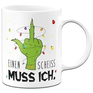 Tassenbrennerei Grinch Tasse - Einen S muss ich - Weihnachtstasse lustig, Kaffeetasse mit Spruch - Weihnachts-Deko (Weiß)