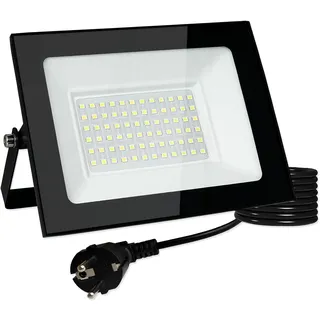 Meision Strahler Außen 50W, Scheinwerfer Mit Stecker, Superhell Aluminium Warmweiß LED Fluter 3000K IP66 Wasserdicht, Außenstrahler Mit 3 Meter Kabel für Garage, Garten, Flur