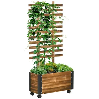 MC Star Hochbeet Pflanzkübel mit Rankgitter und Rollen, aus Tannenholz (65 x 31 x 147 cm, braun) schwarz