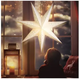 Quntis LED Stern weihnachtsstern beleuchtet, 70CM weihnachtsstern papier, Fensterbilder, Weihnachtsdekoration; Beleuchtung, LED, Warmweiß, lichterkette für Innen/Außen/Fenster Weihanchten deko