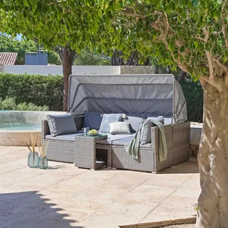 Ambia Garden Loungegarnitur, Grau, Metall, Kunststoff, Glas, Textil, Füllung: Komfortschaum,Komfortschaum, eckig, Loungemöbel, Gartenlounge-Sets
