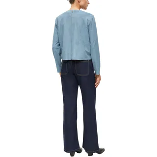 Jackenblazer S.OLIVER BLACK LABEL, Damen, Gr. 40, blau (blau smoke), Velours, Obermaterial: 92% Polyester, 8% Elasthan, unifarben, normal hüftbedeckend, Rundhals, Blazer, in Velour-Optik und mit Gold-Knöpfen
