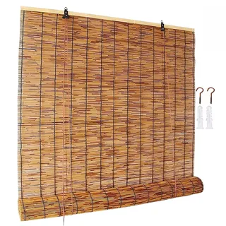Bambusrollo 160 cm 70 cm 166 cm 90 cm 75 cm 100 cm breit Bambus Rollo Outdoor Balkon Sonnenschutz Sichtschutz ohne Bohren(braune,80W x 100H cm)