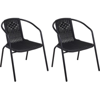 Mojawo, Gartenstühle, 2 Stück Stabiler Rattan-Design Bistrostuhl Stapelstuhl Stahl schwarz