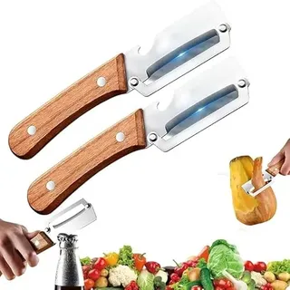 3 in 1 Zero Snag HolzschäLer, Multifunktionaler Gemüseschäler, SchäLer Mit Holzgriff Aus Edelstahl, Schälmesser Holz für Gemüse Picknick Schälwerkzeug (Color 2)