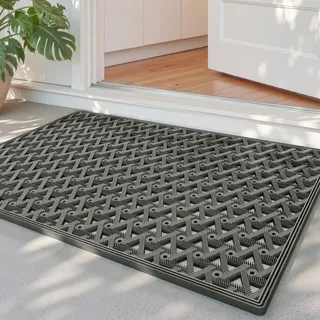DEXI Fußmatte Außen 48,5 x 75 cm, rutschfeste & Wetterfest, Grau | Wasserdicht Schmutzfangmatte mit Drainagelöchern, Robuste Türmatte für Haustür, Eingang, Terrasse & Balkon