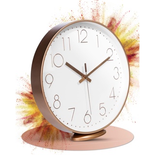 LATENO - Wanduhr zum aufstellen oder aufhängen - Rosegold weiß 30 cm - lautlos - klassisch und modern - Quarz Uhrwerk - Wanduhr ohne tickgeräusche - Wanduhr Modern