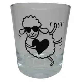 Lichtidee Teelicht Glas Windlicht Tischlicht Print mit Schaaf mit Herz schwarz Handmade Unikat Ostern Muttertaggeschenk, Höhe 8cm,