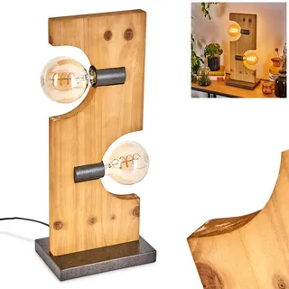 Tischleuchte Santorum, Nachttischlampe aus Holz/Metall in Natur/Nickel-Antik, Tischlampe 2-flammig im skandinavischen Design, 2 x E27, Höhe Leucht m. An-/Ausschalter am Kabel, ohne Leuchtmittel