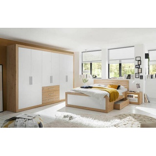 Mid.you Schlafzimmer, Weiß, Eiche, Holzwerkstoff, 4 Fächer, 180x200 cm, für Rollrost geeignet, Schlafzimmer, Komplette Schlafzimmer