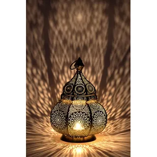 Marrakesch Orient & Mediterran Interior Teelichthalter Orientalisches Indisches Windlicht Lamis Gold, Handarbeit goldfarben