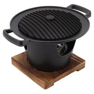 Tragbarer Holzkohlegrill mit Holzrahmen für rauchfreies Grillen - Schwarz