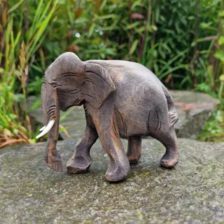 budawi-® Elefanten Figur aus Burma Teakholz – Handgeschnitzt | ca. 13 x 10 x 6 cm – Deko Skulptur – Glückselefant Einzelstück