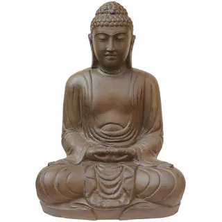 STONE art & more Sitzende Buddha-Statue Japan, 80 cm, Garten-Deko, glasfaserverstärkter Beton (GRC), braun antik, frostfest