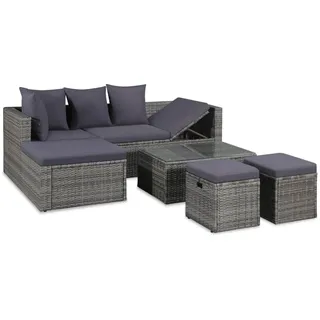 4-tlg. Garten-lounge-set Mit Auflagen Poly Rattan Grau - Vidaxl