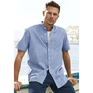 H.I.S. Kurzarmhemd H.I.S, Herren, Gr. XXL (45/46), N-Gr, blau, Web, Obermaterial: 100% Baumwolle, unifarben, casual, regular fit, Rundhals, Kurzarm abgesteppte Kante, Hemden, Regular Fit, Stehkragenhemd mit Brusttasche, reine Baumwolle
