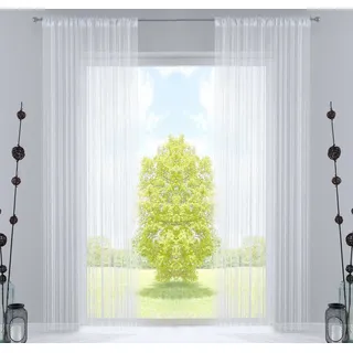 Gardinenbox Fadenvorhang (2 St), Multifunktionsband, transparent, Fadengardinen Tunneldurchzug Flauschband Multiband Raumteiler 20303MB2 weiß 140 cm x 250 cm