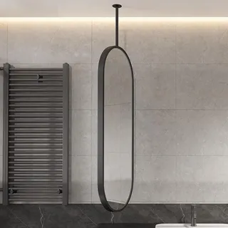 ovaler Deckenspiegel aus Metall mit Stangenaufhängung, Badezimmerspiegel HD Spiegel, dekorative Hängespiegel, an der Decke hängender Spiegel,Black-50cmx90cm