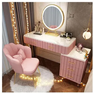 LuxusKollektion Schminktisch Schminktisch mit Spiegel & 5 Schubladen Rosa (1-St) rosa