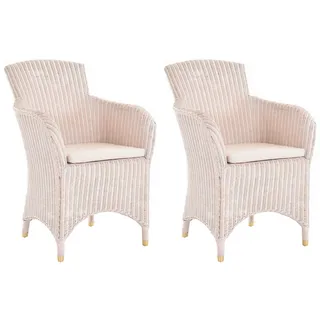 Set/2 Esszimmersessel Rattan mit Armlehne Rattanstuhl Korbstuhl (Vintage Weiss)
