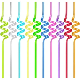 20 Stück Spiral Trinkhalme Set Bunt Wiederverwendbare PET Trinkröhrchen Plastik Party Strohhalme für Kindergeburtstag Sommerpartys Cocktail Zubehör Smoothie Saft Getränke Deko Jungen Mädchen