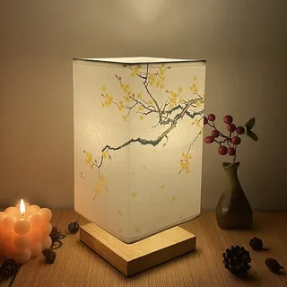 sxysxysxy Vintage Holz Tischlampe Nachttischlampe Stoffschirm Modern Rechteck Tischleuchte holzfuß E27 Schreibtischlampe für Schlafzimmer Wohnzimmer Hotel Café Dekorative D13*H27CM,B