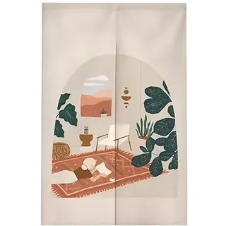 Türvorhang Mädchen Grün Braun Türvorhang Insektenschutz Polyester Raumteiler Vorhang mit Teleskopstange Vorhang Kurz Küchenvorhang Fliegenvorhang Terrassentür Waschbar Tür Vorhang 80x140cm