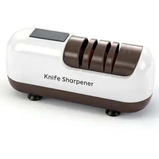 Messerschärfer elektrisch, elektrischer messerschleifer für Raue und Feine, Ergonomisch electric knife sharpener profi, für Messer mit gerader Klinge, gezackte Messer & Scheren - weiß