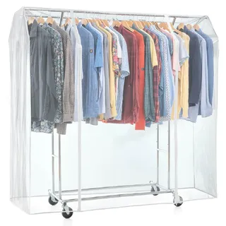 Tatkraft Safe - Schutzhülle für Kleiderständer, Abdeckung für Kleiderständer, Plastik, Transparent, 2 Reissverschlüsse, Extrabreit, L169 cm