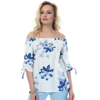 Passioni Carmenshirt Off Shoulder Halbarmbluse mit Blumen Schulterfrei weiß S