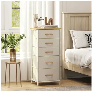 HOMCOM Kommode Aufbewahrungsschrank mit Haken, Stahlrahmen, Sideboard (Schrank, 1 St., Schubladenschrank), Kippsicherung, verstellbare Füße, mit Taschen beige|weiß 45 cm x 94.5 cm x 30 cm
