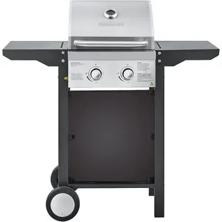 Heinrich ́s Gasgrill ‎HGG 8521, Balkon-Grill auf 2 Rädern, Outdoor-Grill, BBQ-Grill, Camping, Grillwagen, 2Flächen Brenner aus Edelstahl, Große Grillfläche, Grillküche, Standgrill schwarz|silberfarben