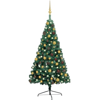vidaXL Künstlicher Halber Weihnachtsbaum mit LEDs Schmuck Grün 120 cm