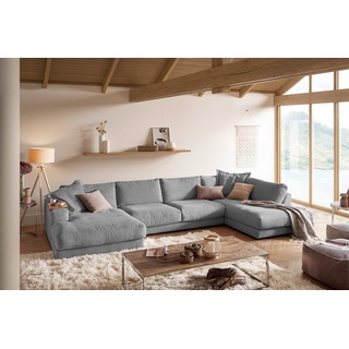 KAWOLA Wohnlandschaft MADELINE, Sofa U-Form Cord, Longchair rechts od. links, versch. Farben grau