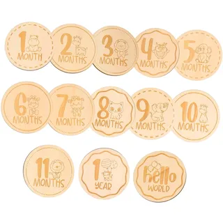 BESTonZON 13stücke Holz Meilensteinkarten Für Cartoon Tier Design Wachstumskarten Monatliche Milestone Discs Unisex Geschenkidea Für Neugeborene