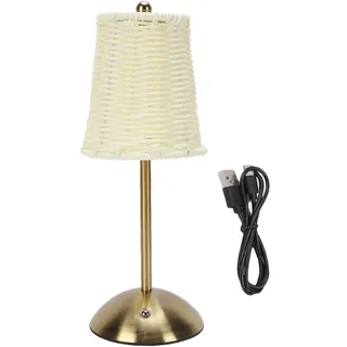 Vintage-tischleuchte Aus Rattan Mit Wiederaufladbarer Led-beleuchtung, Dimmbar, 3 Farbtemperaturen, Kabellos, Für Schlafzimmer Und Wohnzimmer, Bernsteinfarbene Nachttischlampe