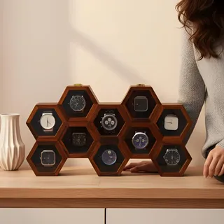 Creation India Craft Vintage-Uhrenbox aus Holz für Herren, Uhren-Vitrine, Aufbewahrungs-Organizer, Schmuckschatulle für Frauen, Geschenk für Männer, antikes Holz, handgefertigte Kissen und