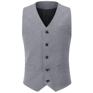 Allthemen Anzugweste mit V-Ausschnitt Wollweste Fischgrätmuster klassische Weste Hochzeit grau 58