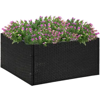 FENLAX Blumenbeet aus PE-Rattan 80x80x40 cm Schwarz Pflanzkübel Pflanzenkasten Pflanzenbeet Hochbeete Terrasse Hochbeet Balkon Hochbeet für Gemüse Hochbett Garten Hochbeet Rattan