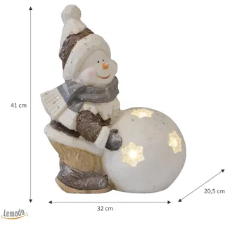 Weihnachtsdeko Schneemann mit LED beleuchteter Schneekugel, Leuchtfigur für Weihnachten