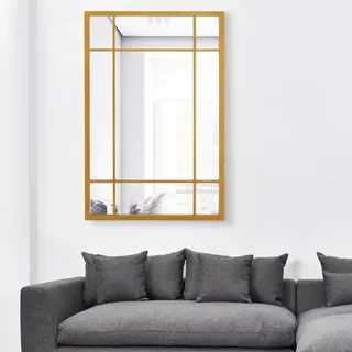 [en.casa] Wandspiegel Colobraro Fensterspiegel rechteckig 90 x 60 cm Spiegel Goldener Rahmen vertikal horizontal Fensteroptik mit Befestigungshaken Schlafzimmer Flur Wanddeko