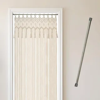 Cozyor Makramee Türvorhang 132x200cm + Klemmstange 70-120 cm ohne Bohren Türvorhang Fenstervorhang Raumtrenner, Wandbehang & Deko beige Silber, Hochzeit, Balkon Handmade