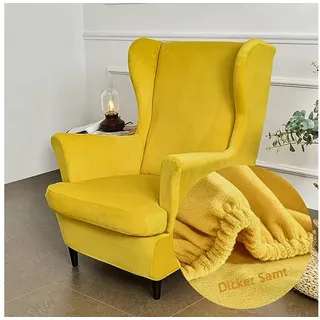 Sesselhusse Samt, Stretch, 2-Teilig Ohrensessel Überzug, Relaxsessel, SOTOR, Elastisch Bezug für Fernsehsessel Liege Sessel(Kostenloser Versand) gelb